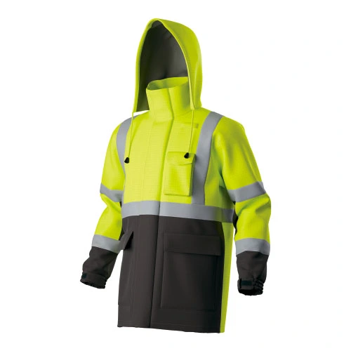 HI-VIS tweekleurige katoenen waterdichte vlambestendige jas met capuchon