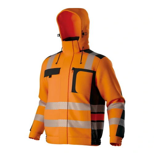 HI-VIS tweekleurige stretchy geïsoleerde softshell-jack met capuchon